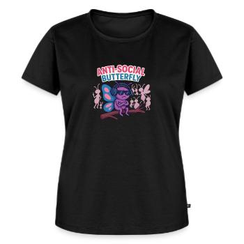 Anti-Social Butterfly – Lustiges Design für Introv - Frauen Premium Bio T-Shirt - Schwarz - Vorne - Selfina (174cm)