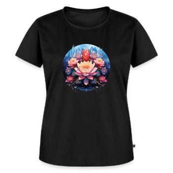Lotus Blume Mandala Zauber - Frauen Premium Bio T-Shirt - Schwarz - Vorne - Selfina (174cm)