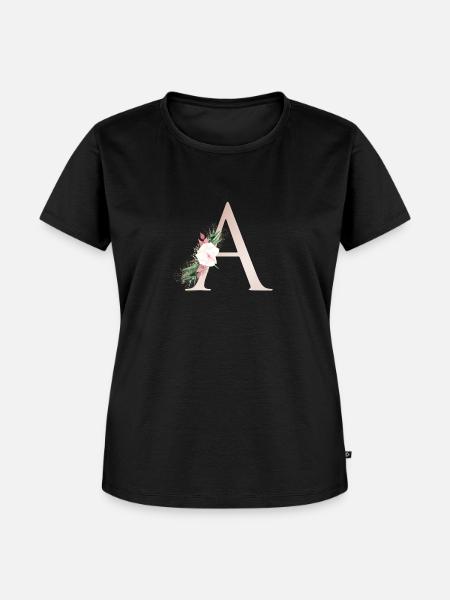 Personalisierbar Monogramm A Floral - Frauen Premium Bio T-Shirt - Schwarz