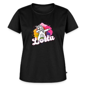 LOTTA - Schöner Name mit dabbing Einhorn - Frauen Premium Bio T-Shirt - Schwarz - Vorne - Selfina (174cm)