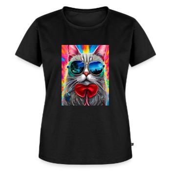 Chat avec des lunettes de soleil - T-shirt Premium bio Femme - noir - Devant - Selfina (174cm)