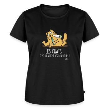Les chats sont des branleurs - T-shirt Premium bio Femme - noir - Devant - Selfina (174cm)