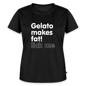 Gelato fait grossir - lèche-moi - T-shirt Premium bio Femme - noir - Devant - Selfina (174cm)