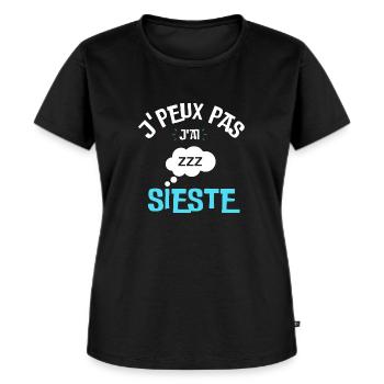 Humour | J'peux pas j'ai sieste - T-shirt Premium bio Femme - noir - Devant - Selfina (174cm)