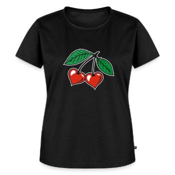 Kirschen - Frauen Premium Bio T-Shirt - Schwarz - Vorne - Selfina (174cm)