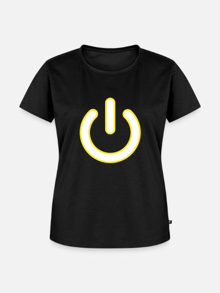 gelber Powerbutton - Frauen Premium Bio T-Shirt - Schwarz