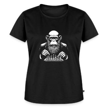 Singe élégant en costume avec barbe joue aux échecs. - T-shirt Premium bio Femme - noir - Devant - Selfina (174cm)