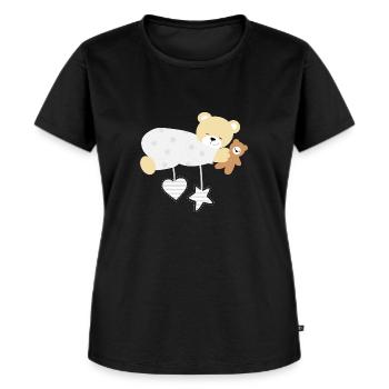 Schlafbär mit Teddy - Frauen Premium Bio T-Shirt - Schwarz - Vorne - Selfina (174cm)