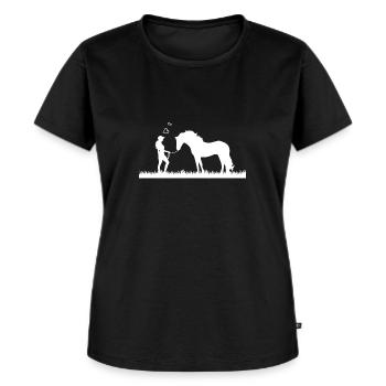 femme avec cheval - T-shirt Premium bio Femme - noir - Devant - Selfina (174cm)