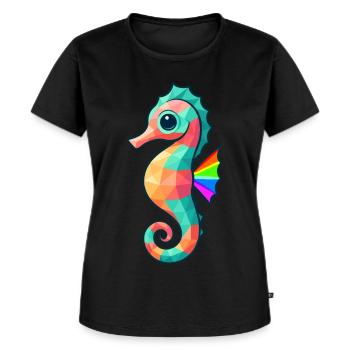 Buntes Seepferd Design mit Regenbogenfarben - Frauen Premium Bio T-Shirt - Schwarz - Vorne - Selfina (174cm)