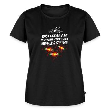 Feuerwerk am Morgen Pyro - Frauen Premium Bio T-Shirt - Schwarz - Vorne - Selfina (174cm)