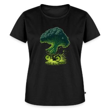 Brokkoli fährt Fahrrad - Frauen Premium Bio T-Shirt - Schwarz - Vorne - Selfina (174cm)