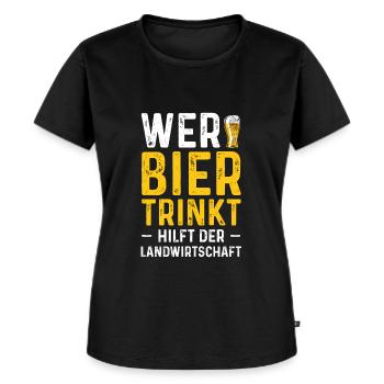 Wer Bier trinkt hilft der Landwirtschaft - Frauen Premium Bio T-Shirt - Schwarz - Vorne - Selfina (174cm)