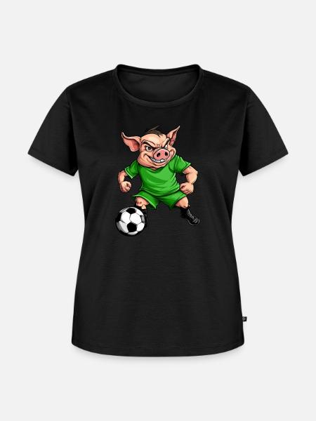 grünes Fussball Schweinchen - Frauen Premium Bio T-Shirt - Schwarz