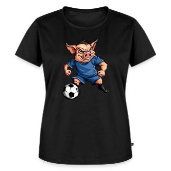 Fussball Schweinchen - Frauen Premium Bio T-Shirt - Schwarz - Vorne - Selfina (174cm)
