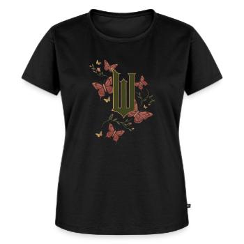 Wicked Design Logo Mit Schmetterlingen - Frauen Premium Bio T-Shirt - Schwarz - Vorne - Selfina (174cm)