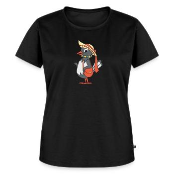 Frau Elster mit Tasche und Hut - Frauen Premium Bio T-Shirt - Schwarz - Vorne - Selfina (174cm)