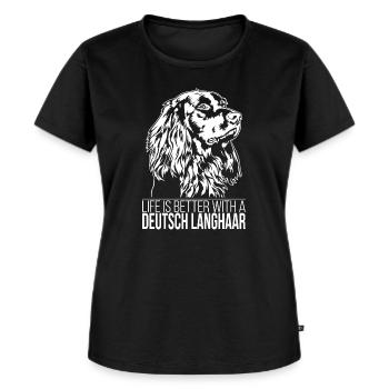 Deutsch Langhaar life is better Hunde Wilsigns - Frauen Premium Bio T-Shirt - Schwarz - Vorne - Selfina (174cm)