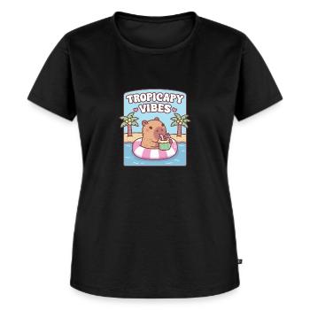Süßes Capybara Chillt Auf Dem Schweben Tropicapy Vibes - Frauen Premium Bio T-Shirt - Schwarz - Vorne - Selfina (174cm)