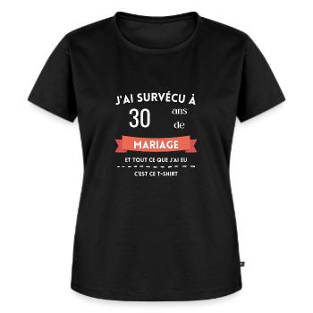 J'ai survécu au mariage 30 ans - T-shirt Premium bio Femme - noir - Devant - Selfina (174cm)