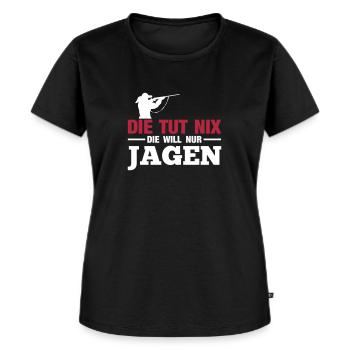 Jägerin - die tut nix, die will nur jagen - Frauen Premium Bio T-Shirt - Schwarz - Vorne - Selfina (174cm)