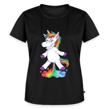Einhorn Pups Furz Regenbogen Unicorn Rainbow Wolke - Frauen Premium Bio T-Shirt - Schwarz - Vorne - Selfina (174cm)