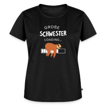 Große Schwester Loading - Faultier - Frauen Premium Bio T-Shirt - Schwarz - Vorne - Selfina (174cm)