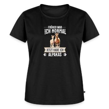 Lustiges Alpaka Geschenk - Frauen Premium Bio T-Shirt - Schwarz - Vorne - Selfina (174cm)