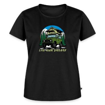 Landy Camping Dachzelt Live Your Dreams green - Frauen Premium Bio T-Shirt - Schwarz - Vorne - Selfina (174cm)
