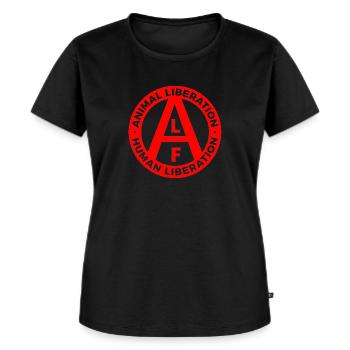 A.L.F. Animal Liberation Human Liberation red - Frauen Premium Bio T-Shirt - Schwarz - Vorne - Selfina (174cm)