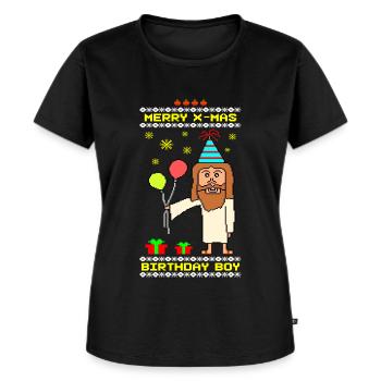 Jesus Geburtstagskind Ugly Xmas - Frauen Premium Bio T-Shirt - Schwarz - Vorne - Selfina (174cm)