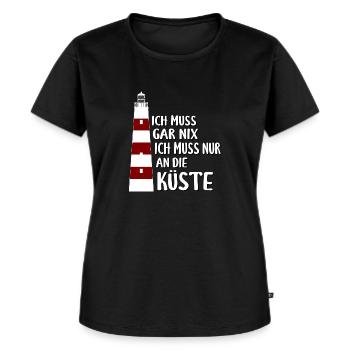 Ich muss gar nix, nur an die Küste - Leuchtturm - Frauen Premium Bio T-Shirt - Schwarz - Vorne - Selfina (174cm)