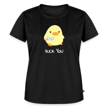 Duck you - Duck with knife Meme - Ente mit Messer - Frauen Premium Bio T-Shirt - Schwarz - Vorne - Selfina (174cm)