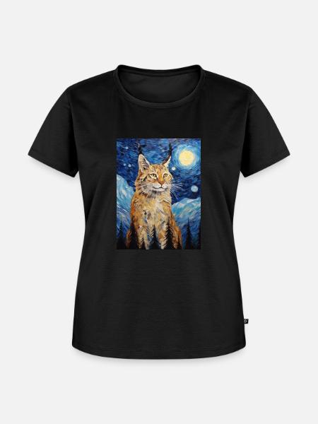luchs, van gogh, sternennacht, tier - Frauen Premium Bio T-Shirt - Schwarz