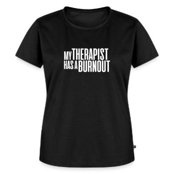 MON THÉRAPEUTE A UN BURNOUT - T-shirt Premium bio Femme - noir - Devant - Selfina (174cm)