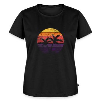 Retro Sonne Palmen - Frauen Premium Bio T-Shirt - Schwarz - Vorne - Selfina (174cm)