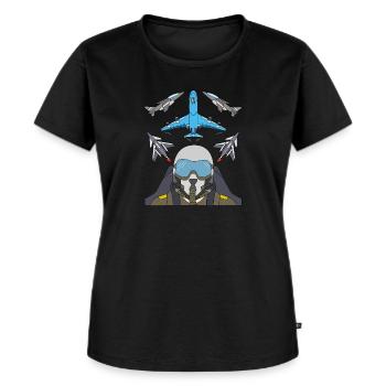 Avion de chasse pilote à réaction - T-shirt Premium bio Femme - noir - Devant - Selfina (174cm)