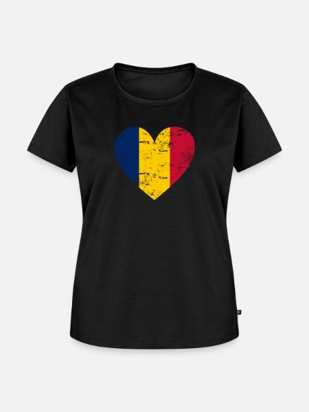 Tschad Flaggenherz - Frauen Premium Bio T-Shirt - Schwarz