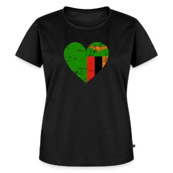 Sambia Flaggenherz - Frauen Premium Bio T-Shirt - Schwarz - Vorne - Selfina (174cm)