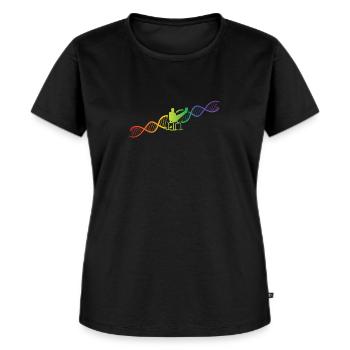 DNA Helix Regenbogen Genetik Calisthenics Bunt - Frauen Premium Bio T-Shirt - Schwarz - Vorne - Selfina (174cm)