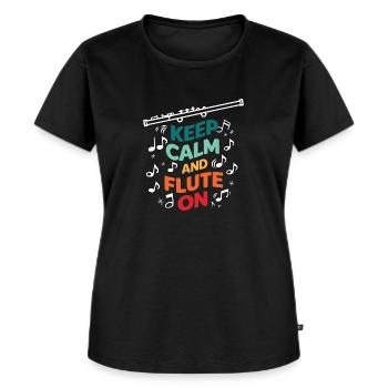 Keep Calm und Flöte auf dem Instrument Transversal Flut - Frauen Premium Bio T-Shirt - Schwarz - Vorne - Selfina (174cm)