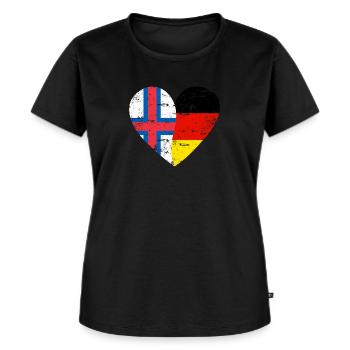 Färöer Deutschland Flaggenherz - Frauen Premium Bio T-Shirt - Schwarz - Vorne - Selfina (174cm)