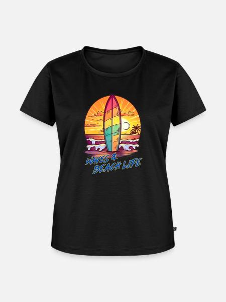 Surfen in den Sonnenuntergang - Frauen Premium Bio T-Shirt - Schwarz