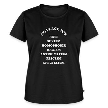 T Shirt No Place For - Frauen Premium Bio T-Shirt - Schwarz - Vorne - Selfina (174cm)
