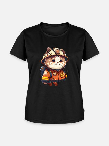 Katzenfeuerwehrmann - Frauen Premium Bio T-Shirt - Schwarz