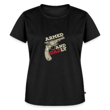 Bewaffnet und väterlich Lustige väterliche Väter - Frauen Premium Bio T-Shirt - Schwarz - Vorne - Selfina (174cm)