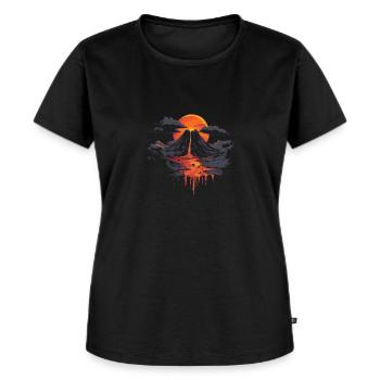 Paysage volcanique avec coucher de soleil spectaculaire - T-shirt Premium bio Femme - noir - Devant - Selfina (174cm)
