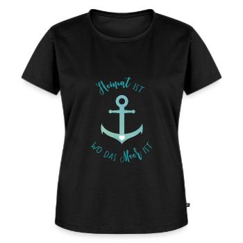 "Heimat ist wo das Meer ist" - Frauen Premium Bio T-Shirt - Schwarz - Vorne - Selfina (174cm)