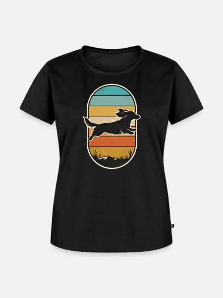 Dackel Springt Sonnenuntergang Retro Jagdhund - Frauen Premium Bio T-Shirt - Schwarz