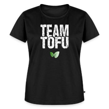 Team Tofu | Vegan - Frauen Premium Bio T-Shirt - Schwarz - Vorne - Selfina (174cm)
